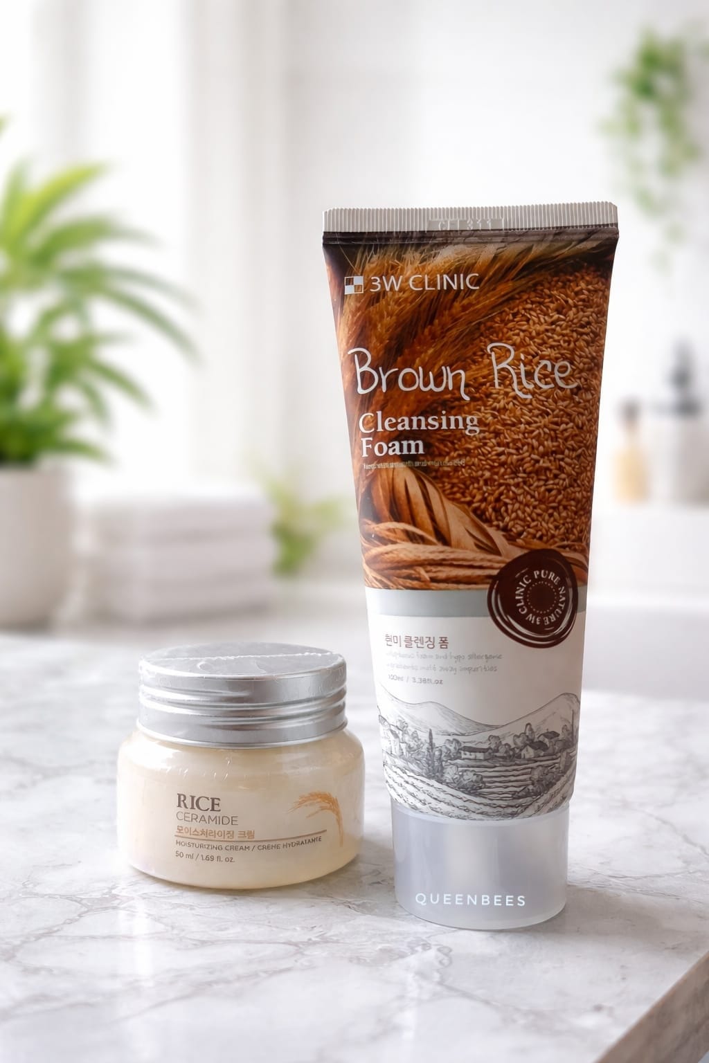 3w Clinic Brown Rice Facewash + Rice Ceramide Moisturizer Combo